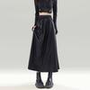 Vintage Autumn Winter New Skirts Women Solid Elastic High Waist Pleated Maillard Fashion A-line Slim Mid-length Pu Leather Skirt