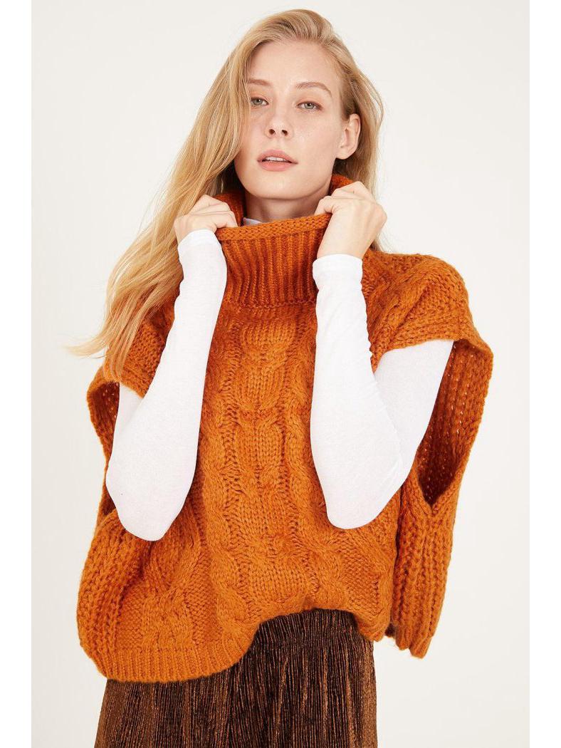 Women s Autumn/Winter Jacquard High Neck Sleeveless Knitted Pullover Sweater Top