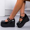 Weibliche Lolita Niedliche Mary Janes Pumps Plateau Keilabsätze High Heels Damenpumps Süße Gothic Punk Schuhe Frau