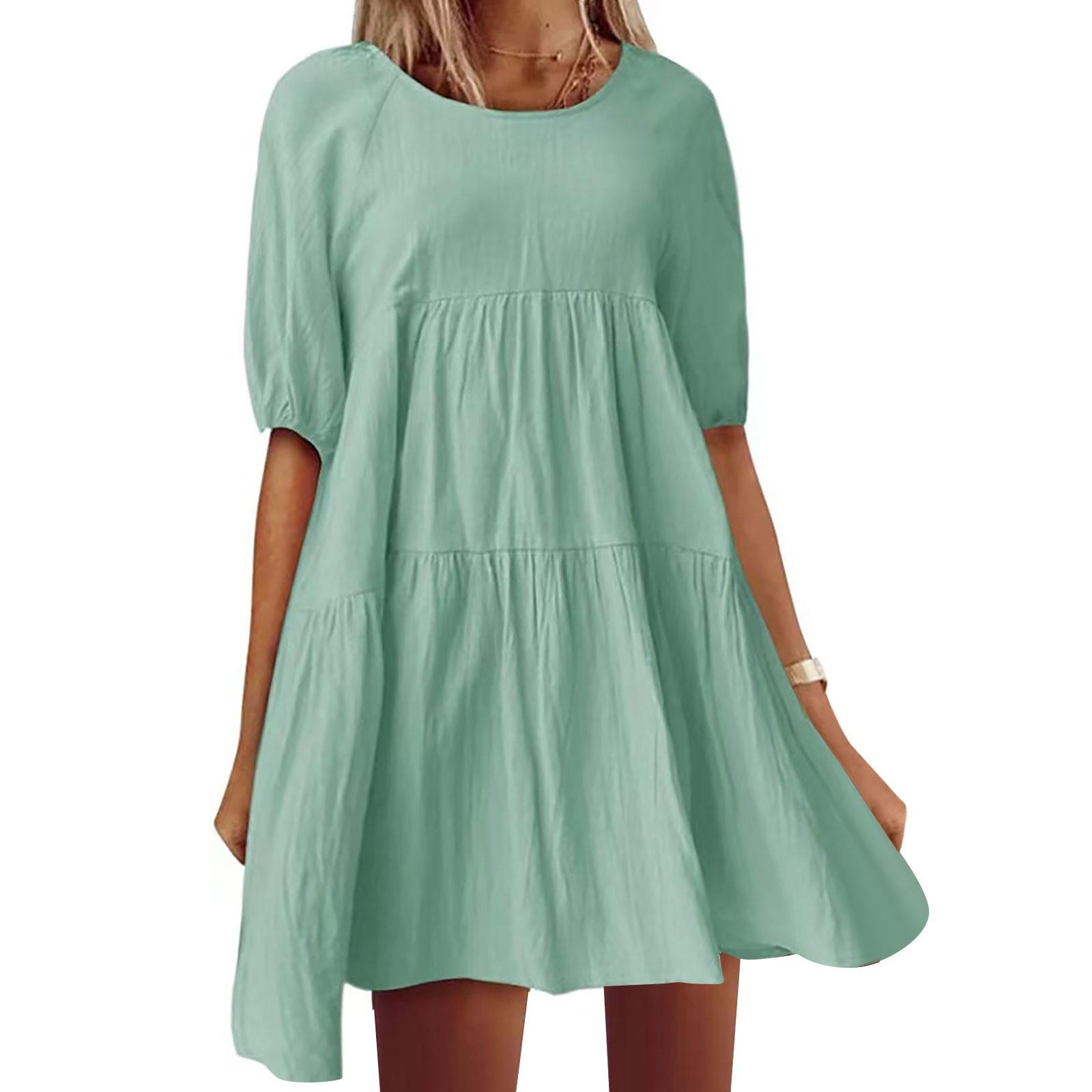 

Женское летнее свободное повседневное платье с короткими рукавами и поясом L зелёный