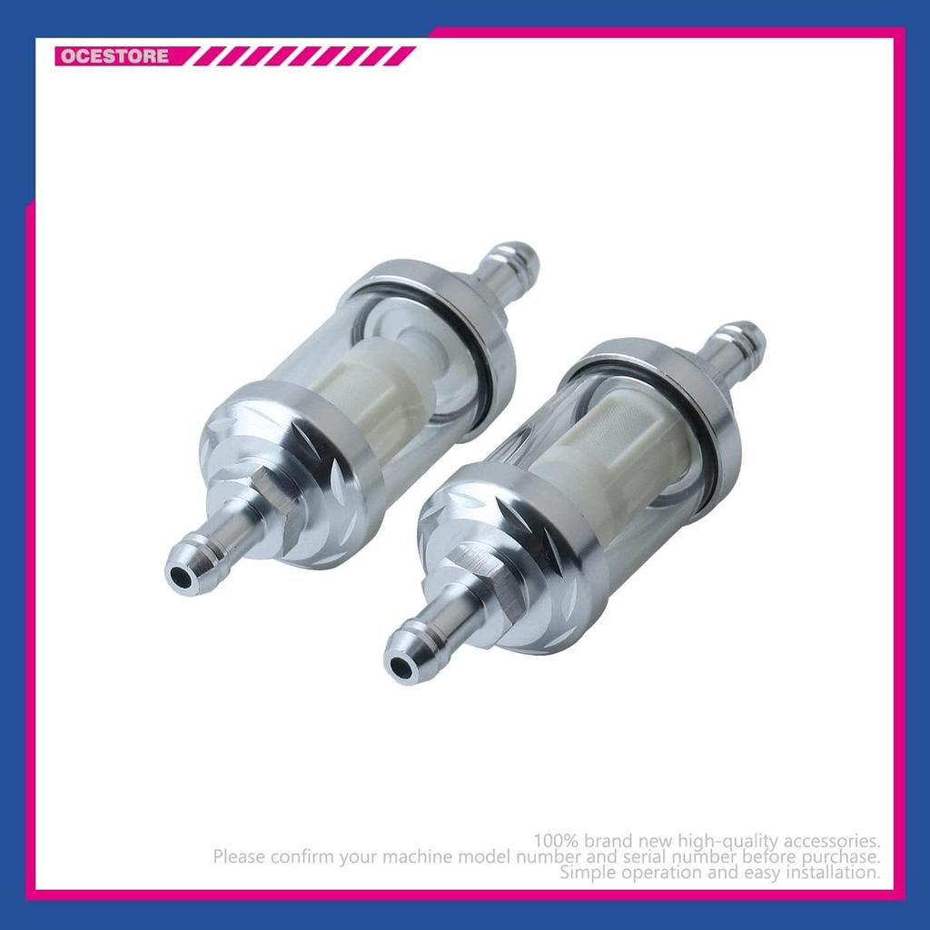 OCESTORE 2pcs Universal 9747 Inline Fuel Filter With Chrome Hose Barb With Clear View Glass 5/16 inch (Silver)