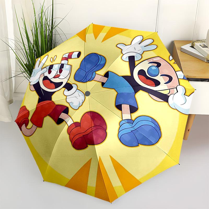 

1pc Cuphead & Mugman Outdoor Umbrella - Automatic Opening/Closing, Portable 3-Fold Design, 8-Rib Iron Frame, Perfect Gift for Fans, Travelers, Daily U