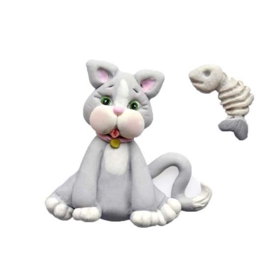 Kitchen Silicone Mold DIY Cute Cat with Fish Fondant Chocolate Cake Baking Tool