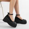 Gdgydh Embroidered Web Wedge Heeled Shoes for Women Buckle Strap Platform Mary Jane Cosplay Shoes Goth Style School Shoes