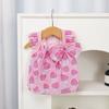 Cute Strawberry Pattern Dog Dress Ruffle Sleeveless Princess Dress with Bow Summer Breathable Puppy Outfit for Small Dogs Cats