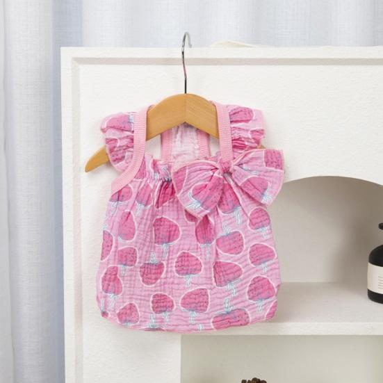Cute Strawberry Pattern Dog Dress Ruffle Sleeveless Princess Dress with Bow Summer Breathable Puppy Outfit for Small Dogs Cats