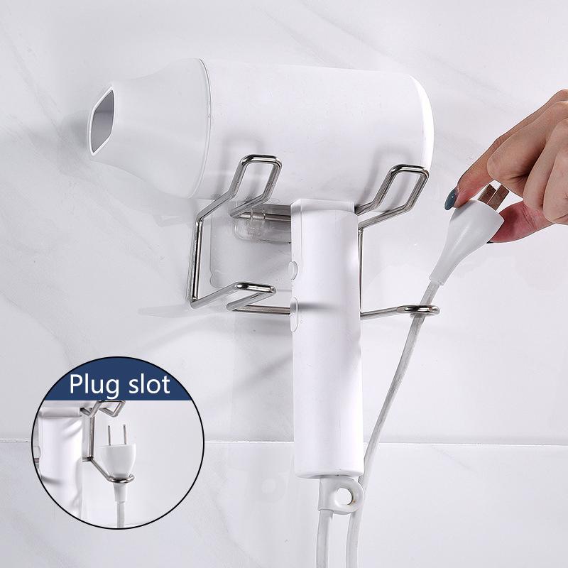 Stainless Steel Hair Dryer Rack High Quality Bathroom Hairdryer Holder Wall Mounted Self-adhesive No Punching Easy To Install