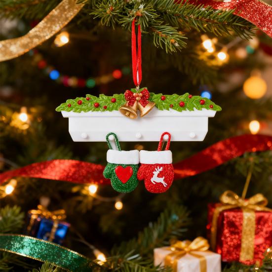 Christmas Pendant Bright Red Green Gloves Shape Festive Color Hanging Ornament Holiday Wall Decoration Gift