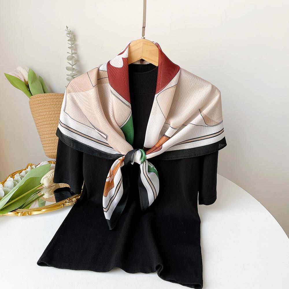 

Весенний новый стиль, простой и элегантный квадратный шарф, высококачественный и модный декоративный шарф, тонкий солнцезащитный шарф, шелковый шарф 90*90cm