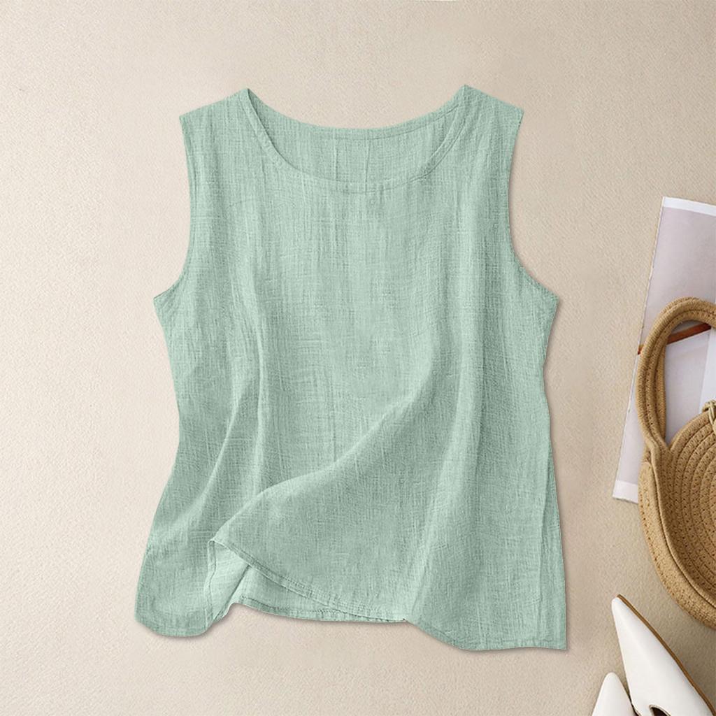 Women’s Textured Cotton Tank Top Crew Neck Sleeveless Relaxed Fit Casual Shirt Lightweight Summer Blouse for Daily Wear Work Travel Layering