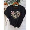 Women Crew Neck Short Sleeve Blouse Y2K Style Floral Heart Print Regular Fit Summer Year-Round Casual Ladies Top
