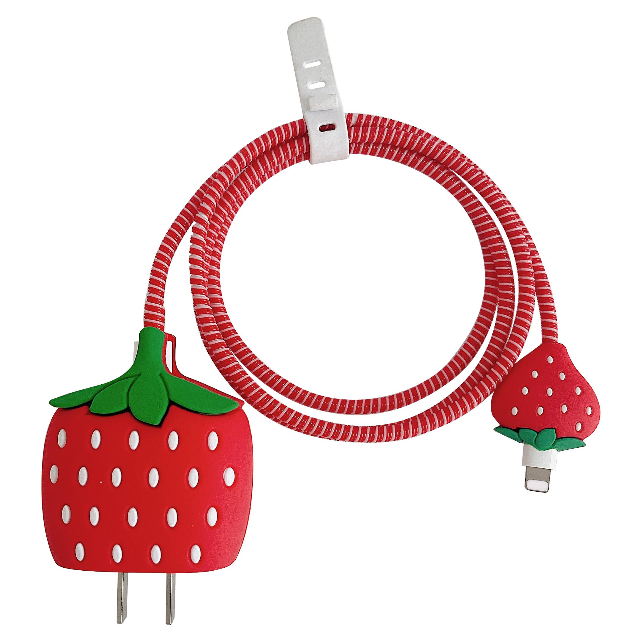 

Захисний чохол у мультяшному стилі для зарядного блоку iPhone 18 Вт/20 Вт Силіконовий набір чохлів з чохлом для зарядного кабелю Strawberry