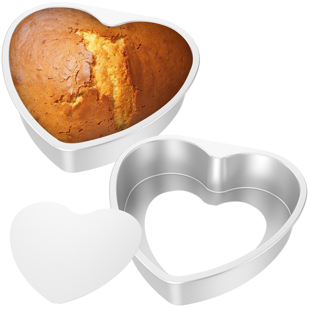 2Pcs 8 Inch Aluminum Heart Cake Bakeware Removable or Fixed Bottom Cake Die for Aluminum Alloy Baking Cake Mold Pan Nonstick