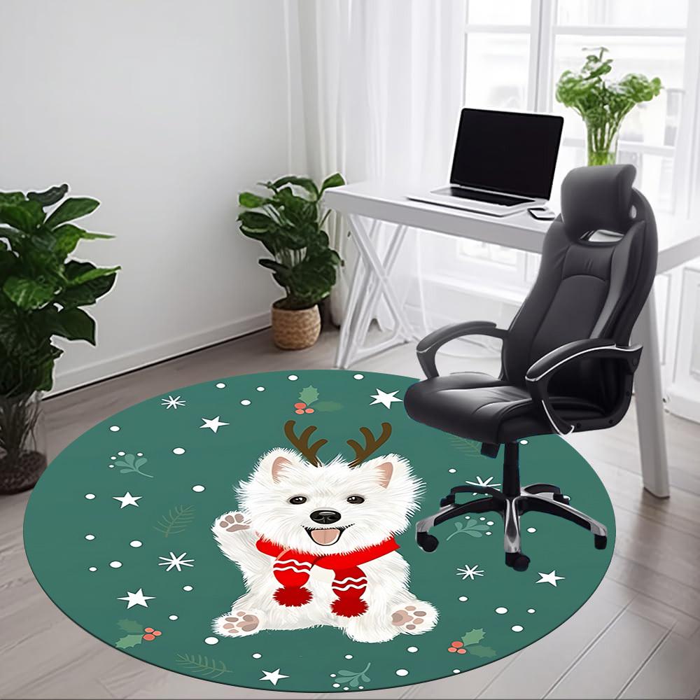 1 Stück Weihnachtshund Stuhl Teppich für Büro, Rutschfest, Weich und Langlebig Büroteppich für Innendekoration