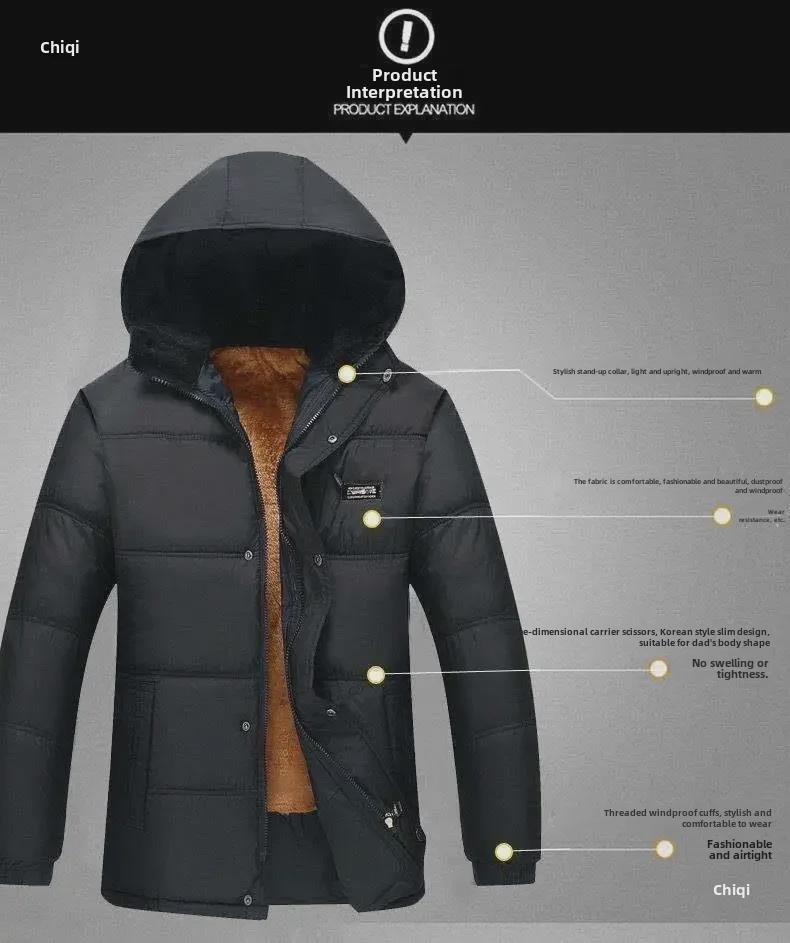 Men's Winter Cotton-Padded Jackets & Coats: Plush, Thickened, Ideal for Middle-Aged & Elderly Dads.