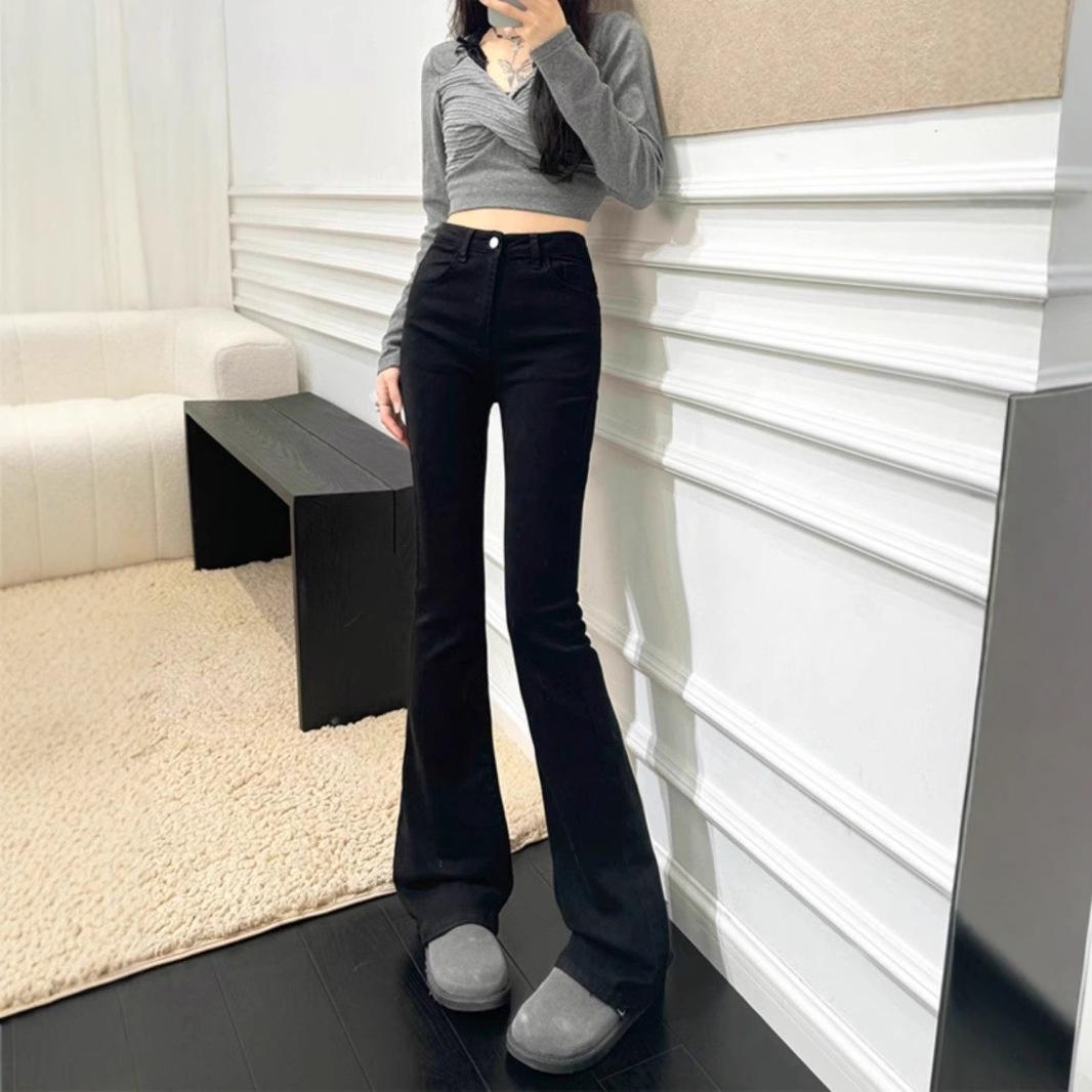 

Women s High-Waist Micro-Flare Jeans, Spring 2025, Slim Fit, Stretchy, Straight-Leg, Floor-Length Trendy Pants. Medium чорний