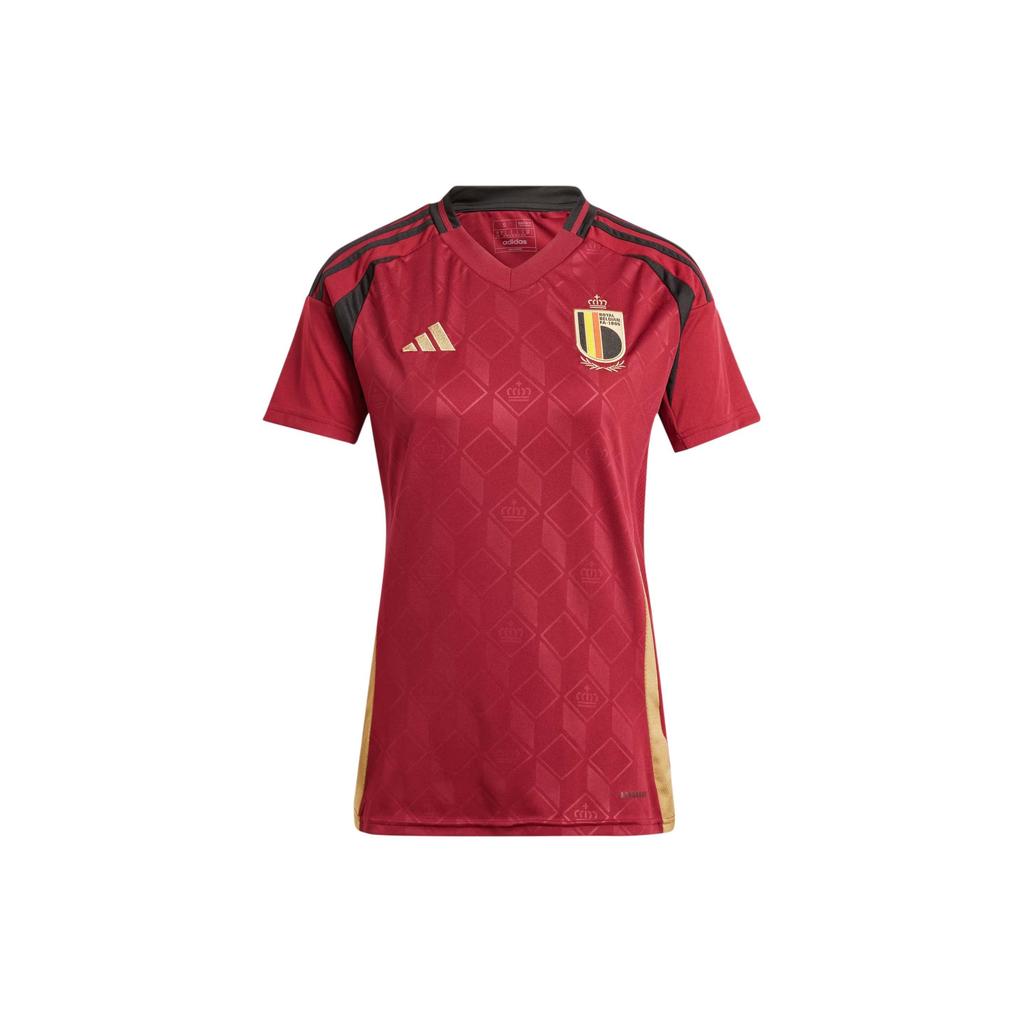Adidas Belgium 24 Home Jersey Printed Color Block Striped Short Sleeve Football Shirt Women Jersey Red IQ0774