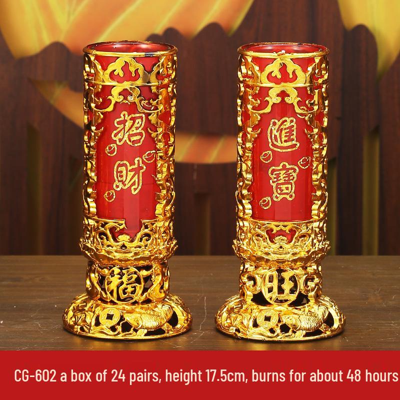 Smokeless Crystal Candle for Buddha Offerings, Housewarming, or New Year Celebrations - Windproof Red Butter Lamp