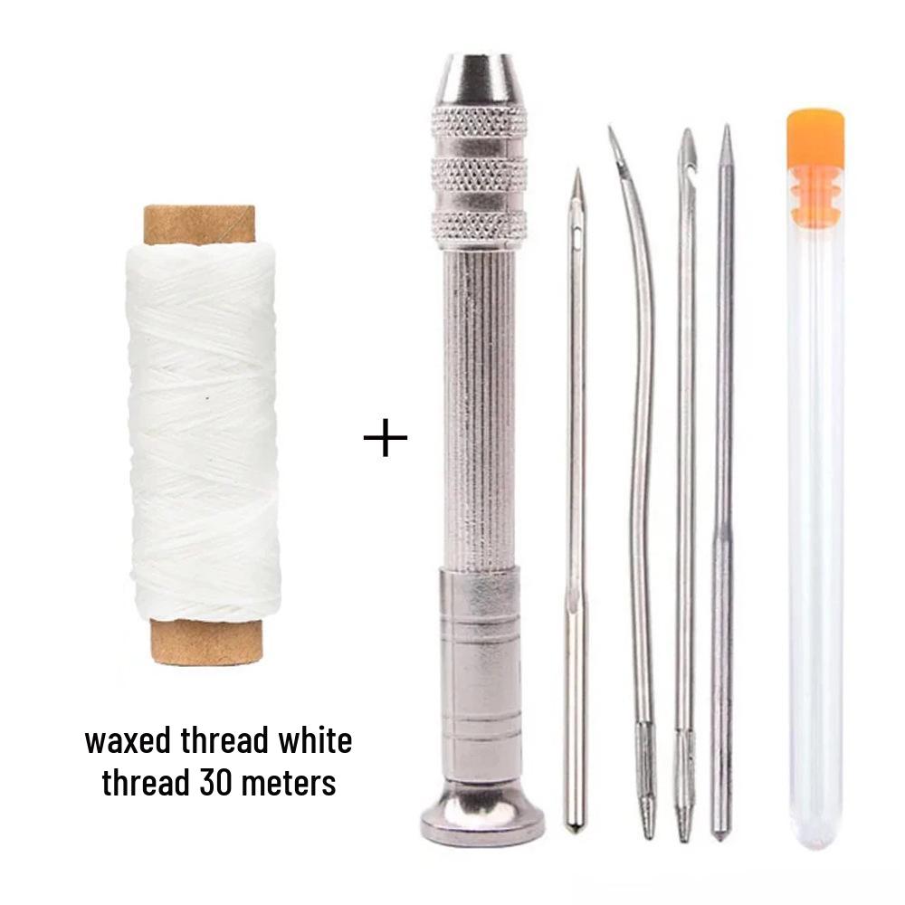 Premium Stainless Steel Shoe Repair Awl & Crochet Hook with Nylon/Waxed Thread for Leather Sewing