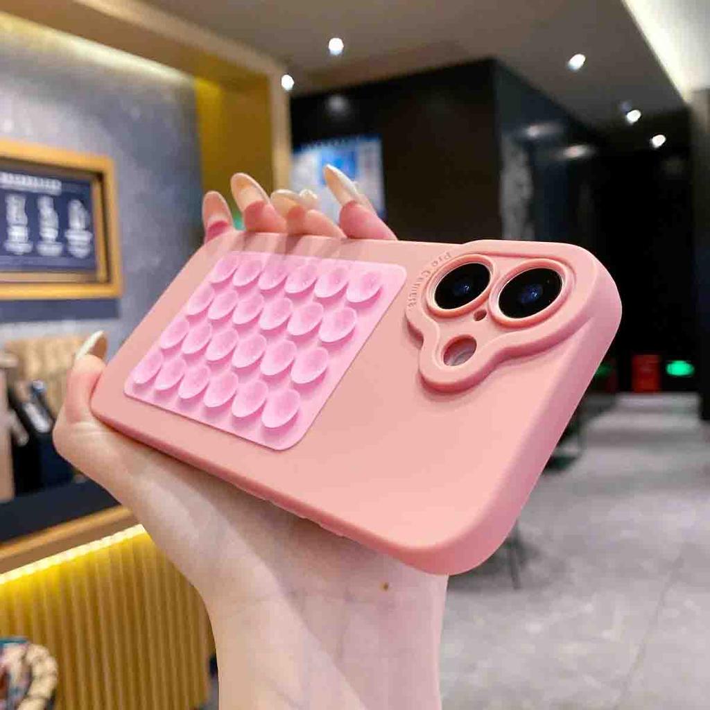 Cute Creative Suction Cup Soft Silicone Case For iPhone 17 Air 16 15 14 Plus 13 12 11 Pro Max Selfie Gadget Holder Funny Cover