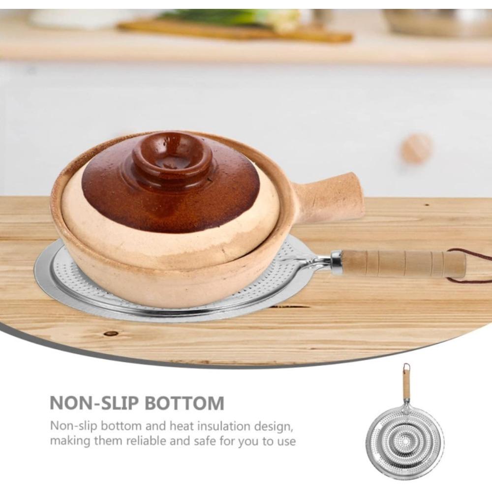 Stainless Steel Pot Pads Heat Conducting Pads Wooden Handles Household Heat Resistant Heat Insulating Pads Kitchen Utensils