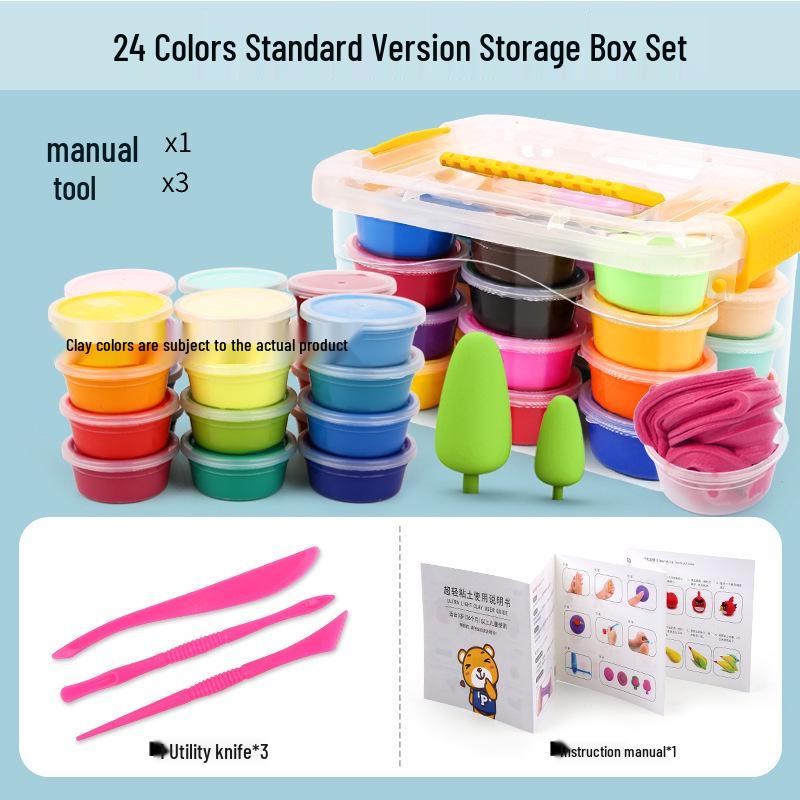 24-Color Non-Toxic Ultra-Light Handmade Clay Set for Kids - DIY Play Dough and Craft Kit