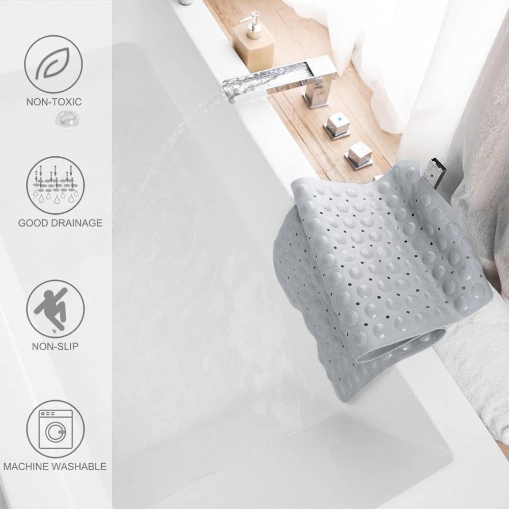 With Machine Washable Extra Long Bath Mat with Drain Holes and Suction Cups BathMat  for Bathroom