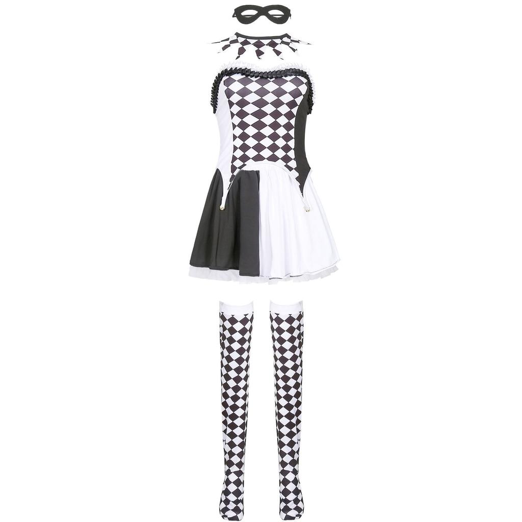 Drag queen, vampire clown costume, Halloween costume, demon costume, cosplay plaid harlequin costume