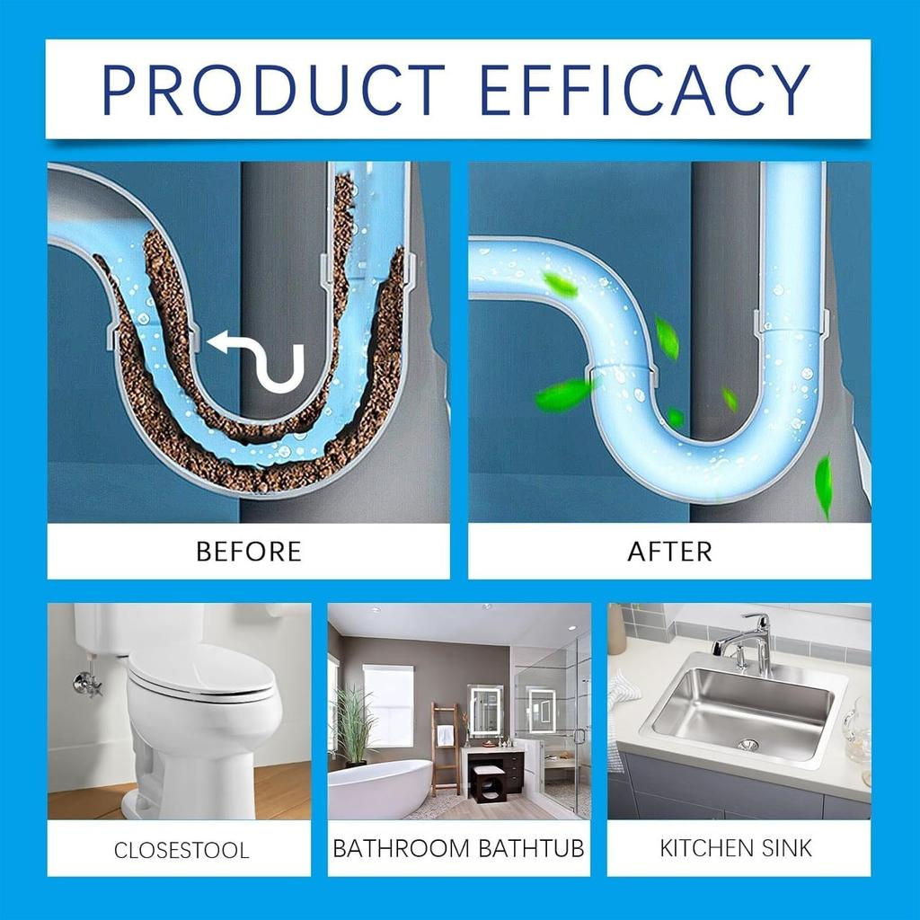 Drain Cleaner, Delighteal Pipeline Dredging Agent, Can Quickly Dissolving Blockages, For Kitchen and Toilet Pipelines, Drain Clog Remove