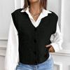Women's Loose Knitted Vest V-Neck Solid Color Sweater