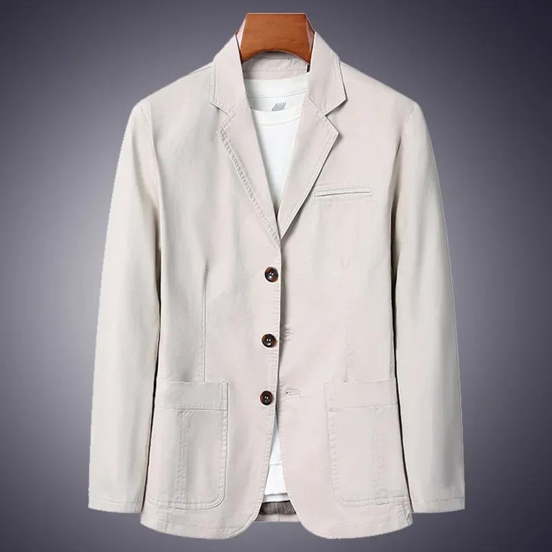 Blazer Men Fashion Business Solid Color Slim Fit Casual Work Cotton Korean Coat for Men Middle-aged Plus Size Loose Blazer
