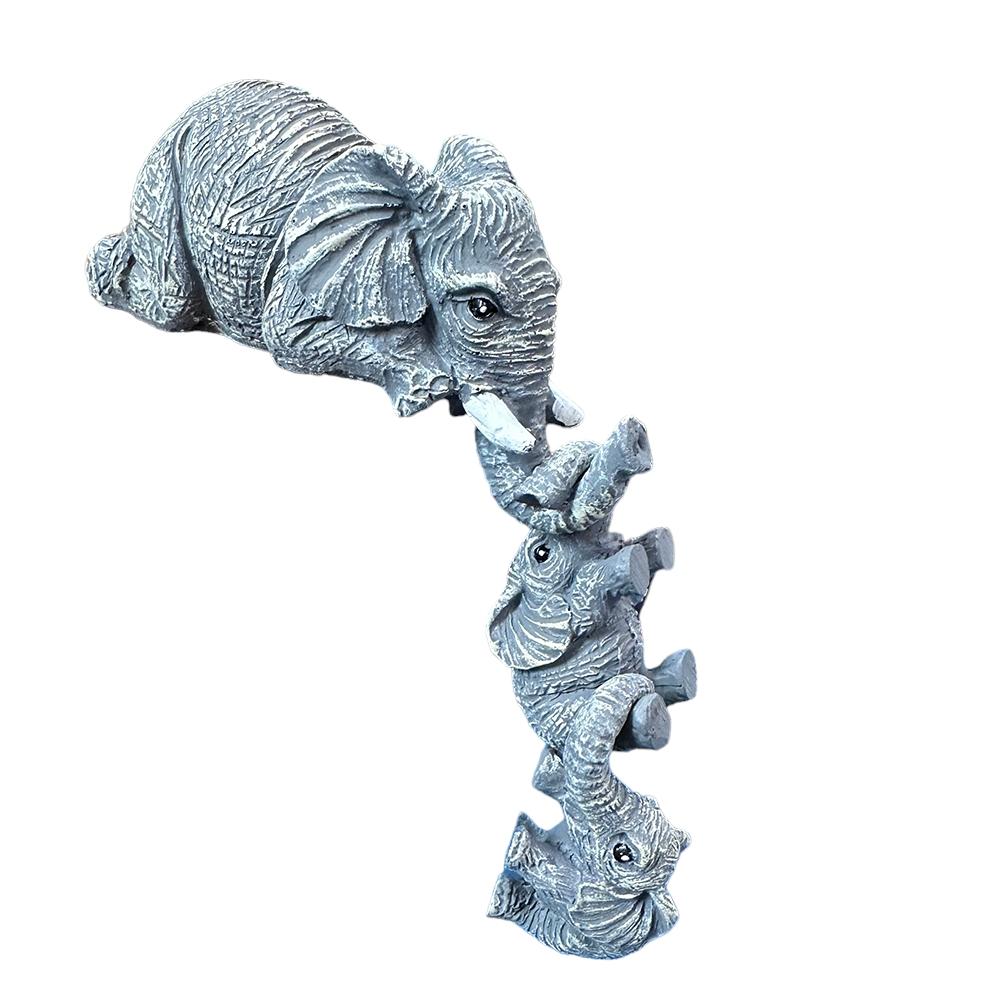 Elephant Set of 3 Unique Mother's Day and Thanksgiving Gifts Home Outdoor Decorative Small Ornaments Resin Hand-Painted Statues