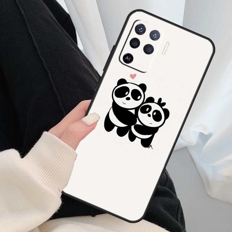 Cartoon Panda Case For Oppo A54 A74 A94 A18 A57 A17 A77 A38 A58 A78 A98 A80 A60 A40 A96 A76 A16 A15 A5 Pro