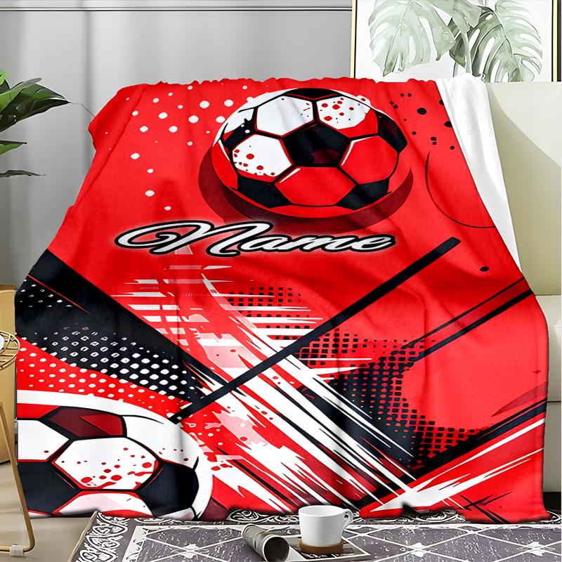 1PC Custom Name Soccer Ball Artwork Outdooor Flannel Blankets Throw Blanket All-Season Throw Gift Bedspread for Couch, Bed, Camping Holiday Birthda