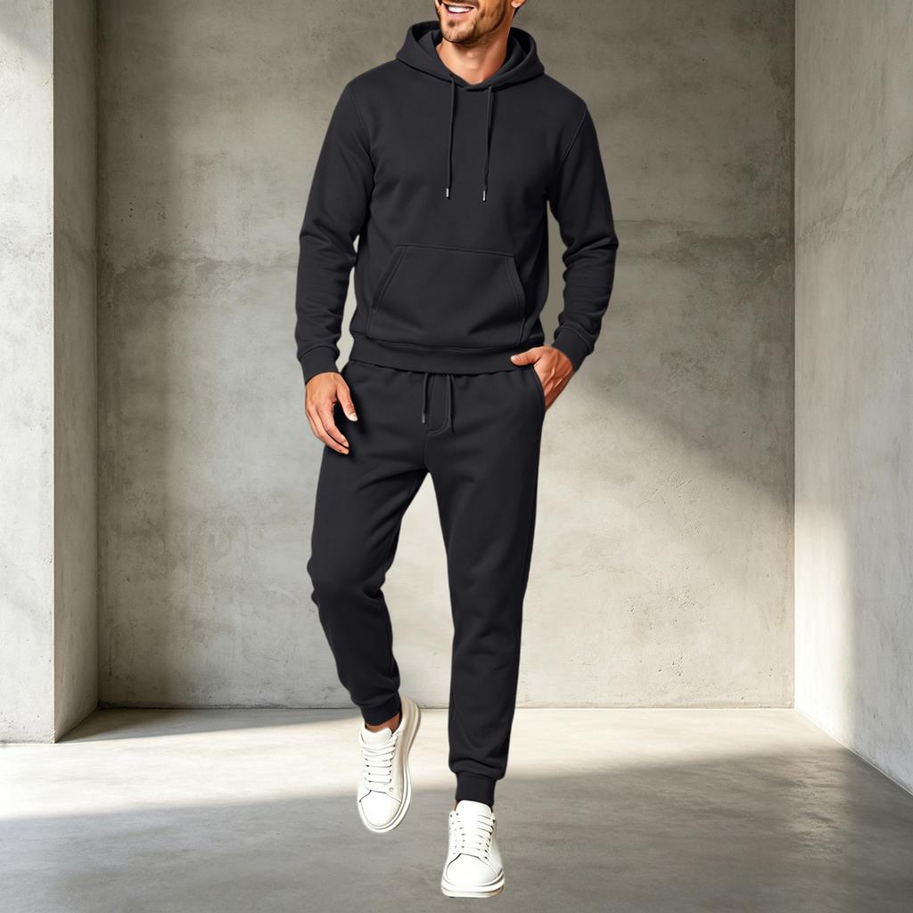Men's Pullover Hoodie Sweatshirt Athletic Set Casual Training Workout Sweatsuit
