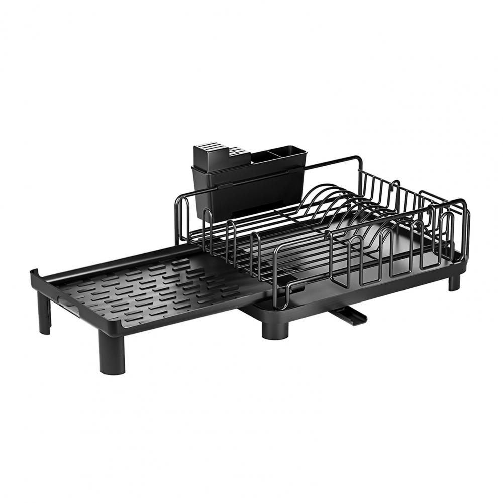 

Подставка для сушки посуды из углеродистой стали, регулируемый кухонный органайзер для тарелок с сушилкой над раковиной, держатель для хранения столовых приборов чёрный
