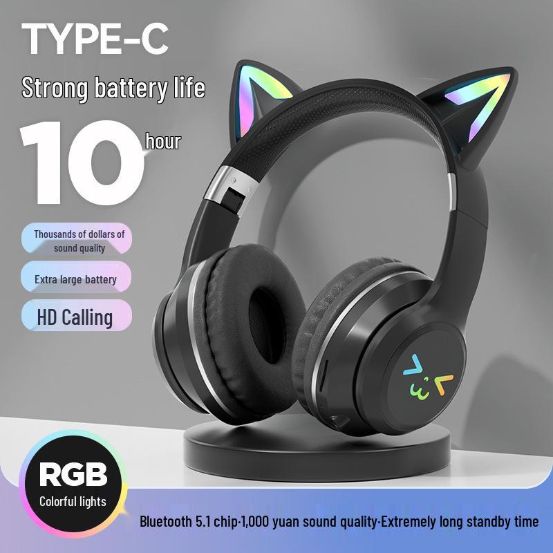 

Bluetooth Wireless Cat Ear Headphones with Noise Cancelling & Mic for Gaming