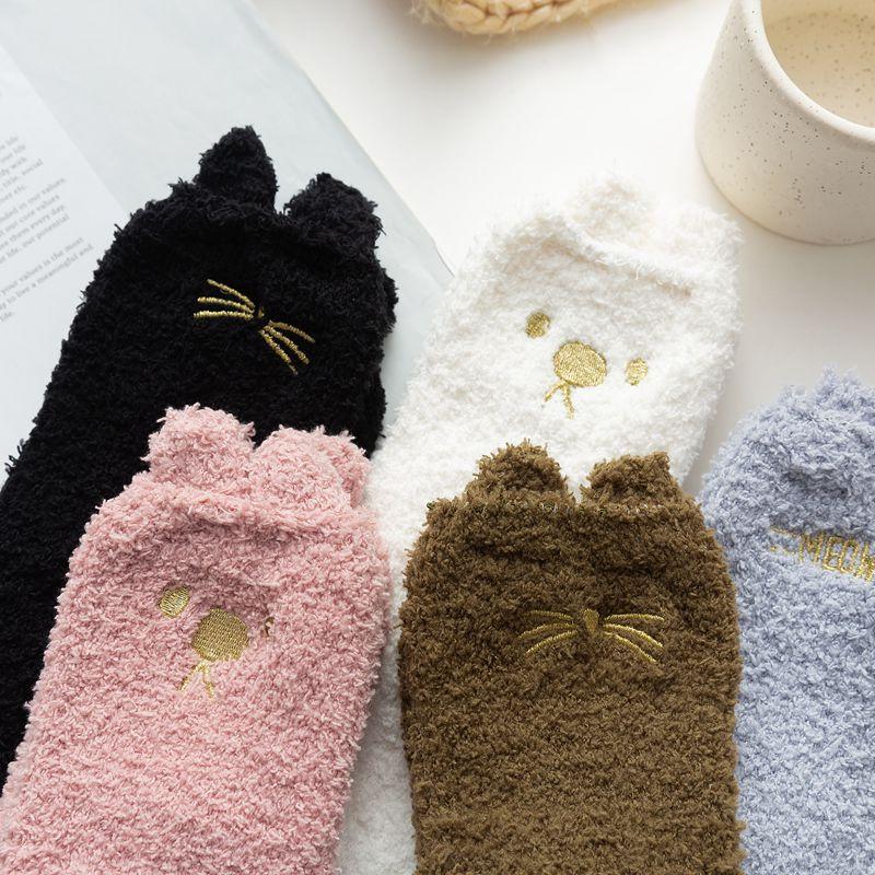 Thermal Socks For Womens Coral Fleece Socks Floral Print Sock Colorful Winter Cute Fashion Fuzzy Female Funny Long Socks