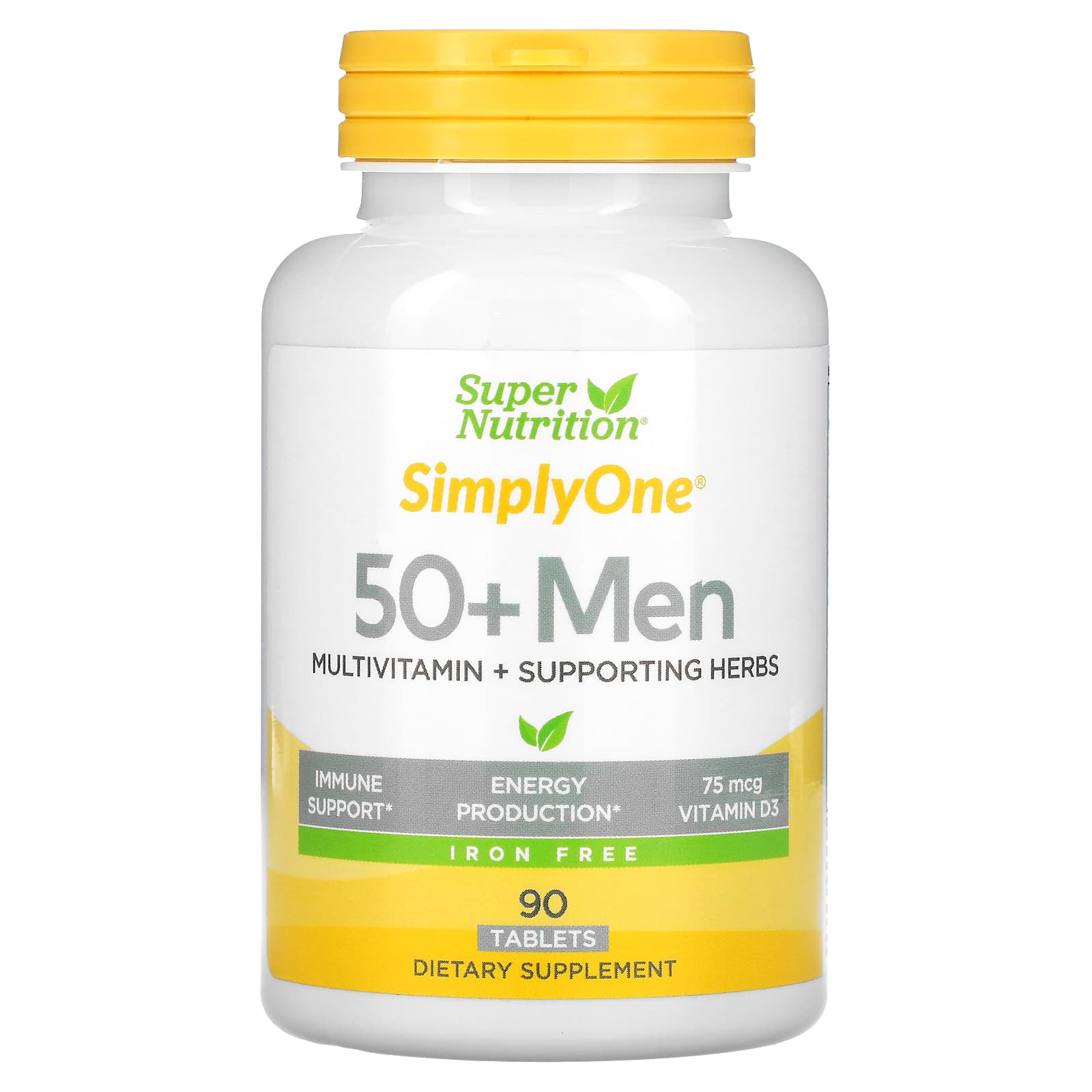 

Super Nutrition, SimplyOne, Multivitamin for Men Over 50, with Health-Promoting Herbs, No Iron, 90 Tablets