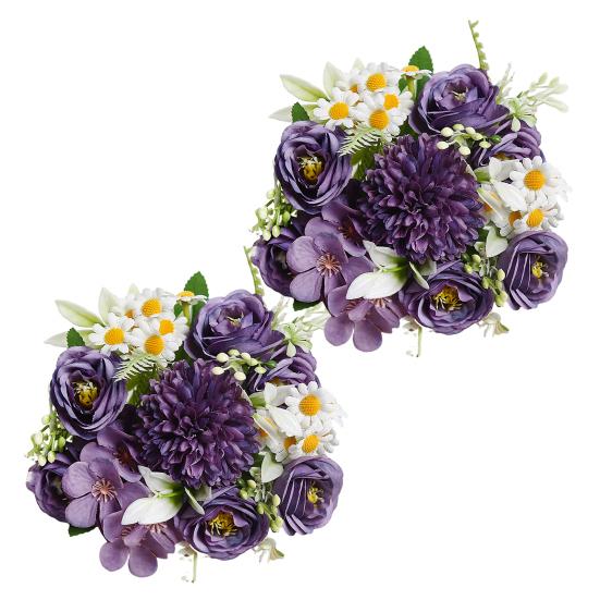 2 stk Falsk blomsterbukett Simulerte tusenfryd Realistisk hortensia Roser Kunstige blomster for Hjem Bryllupsdekorasjon Fotorekvisitter