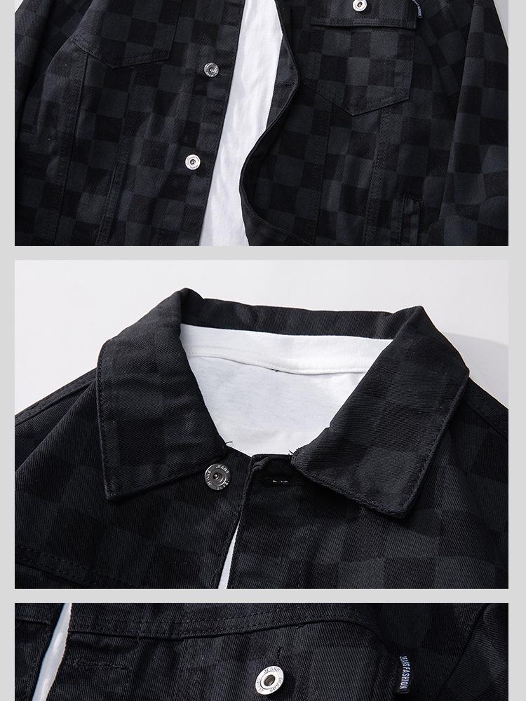 Men's Loose Plaid Grid Plush Denim Jacket - Korean Style, Youthful, Long Sleeve for Autumn/Winter