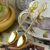New Vintage Multiple Patterns Alloy Small Spoonfork Mini Royal Style Gold Carved Coffee Snacks Fruit Dessert Spoon Kitchen Tool