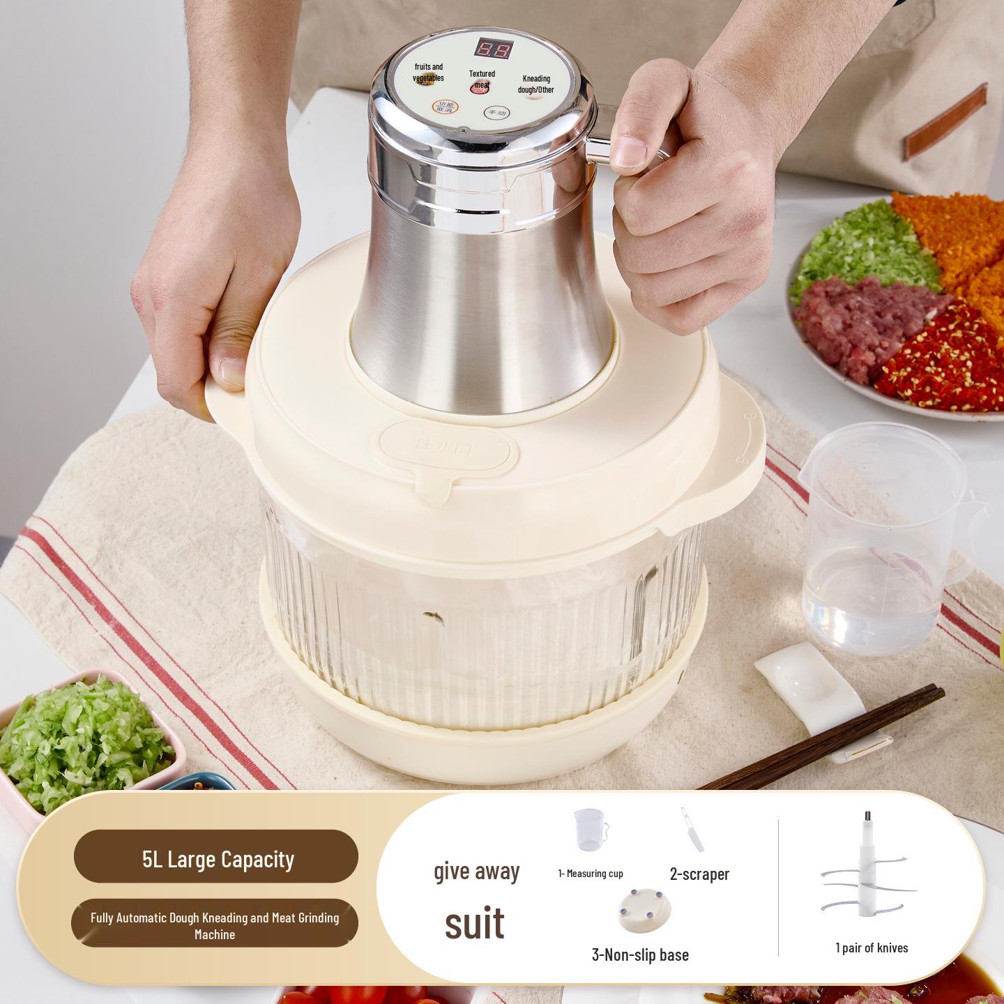 

Dingsheng 5L Automatic Dough Kneader & Meat Grinder with One-Touch Operation
