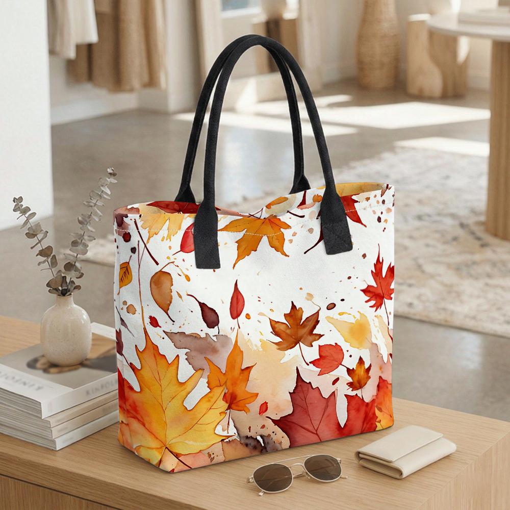 Watercolor Autumn Leaf Print Large Casual Tote Bag Fashion Portable Shoulder Handbag
