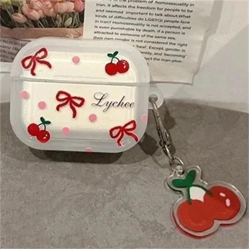Sweet Bow Cherry Earphone Case For Apple Airpods Pro 2 1 Cover With Charm Silicone Headphone Charging Cases For Air Pods 4 3 2 1