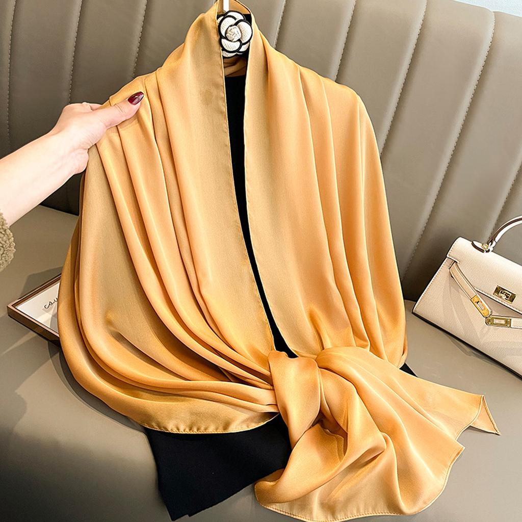 90*180Cm Fashion Luxury Solid Color Silk Scarf Women Soft Smooth Scarves Head Wrap Hijab Outdoors Muffler Long Shawl Beach Towel