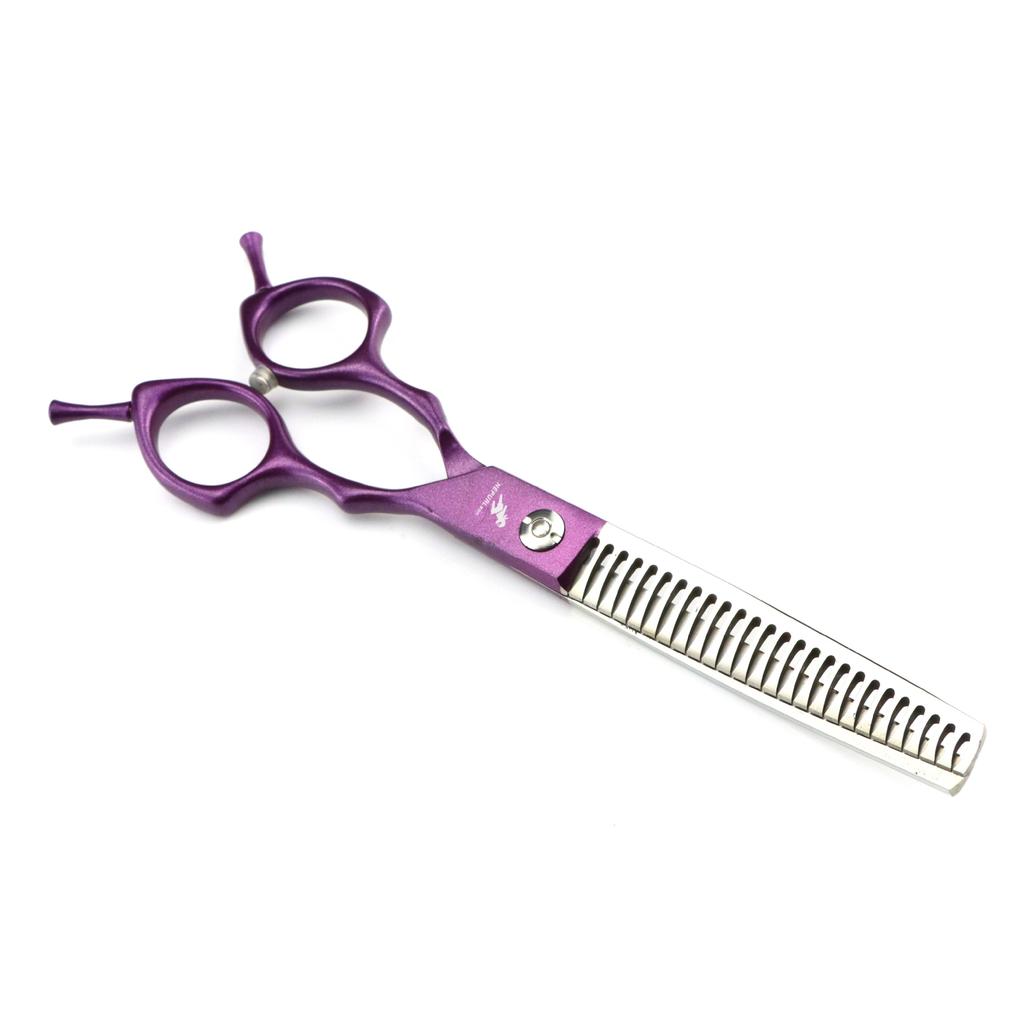 6.5 inch purple Nimpson pet grooming curved scissors, colored grooming scissors, double use for upper and lower bends