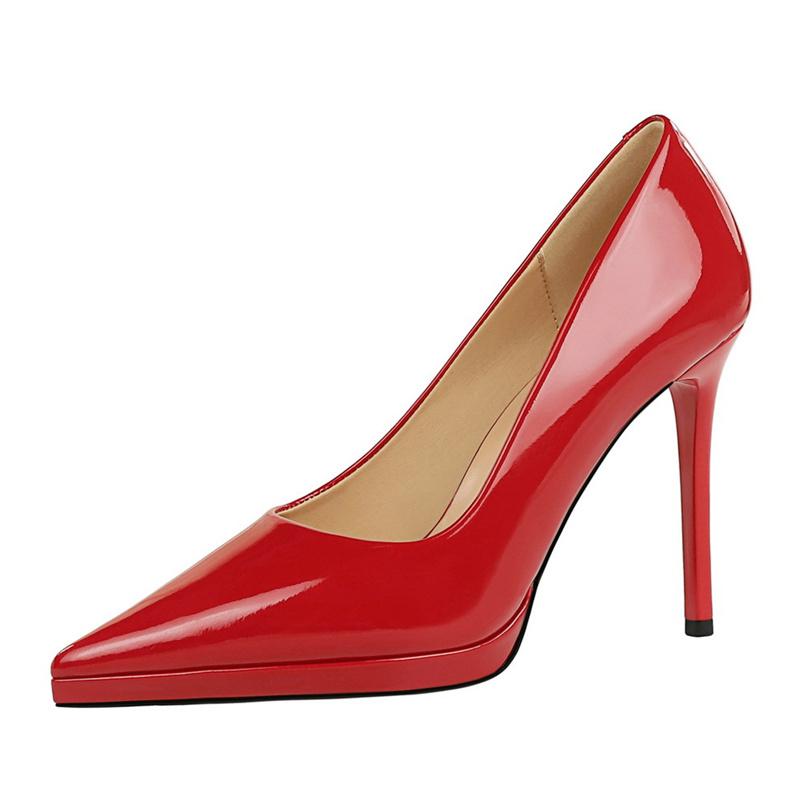 High Heels Fashion Banquet Thin Heel Patent Leather Shallow Mouth Pointed Toe Ultra High Heel Waterproof Platform Single Shoes