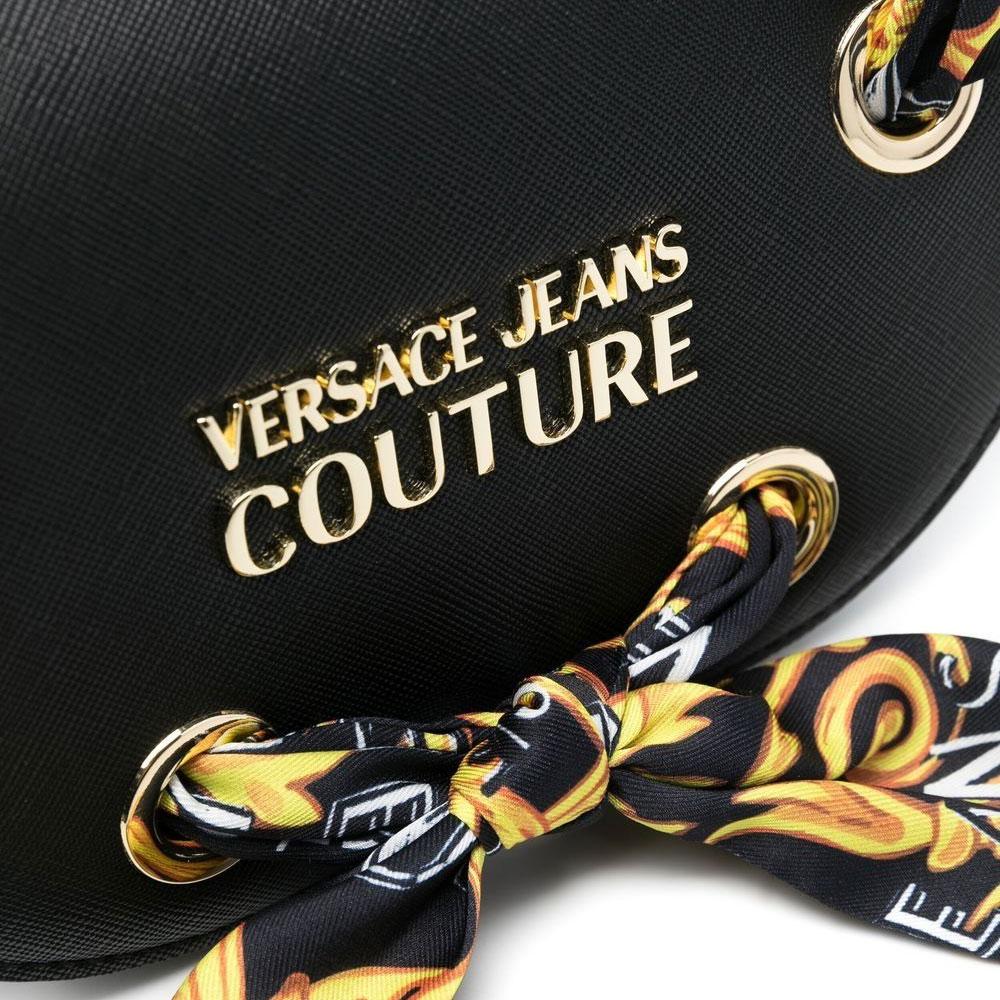 New VERSACE JEANS COUTURE Leather Saddle Bags Shoulder Bags Small Size Women's Black 74VA4BAB-ZS467-899