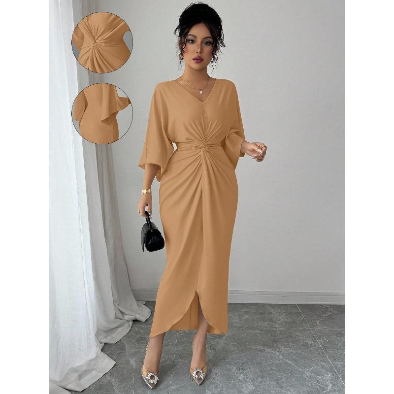 Summer New Style Pure Erotic and Laid-back Lace-up Knot-cut Waist Cinched Figure-hugging Sexy V-neck Dress